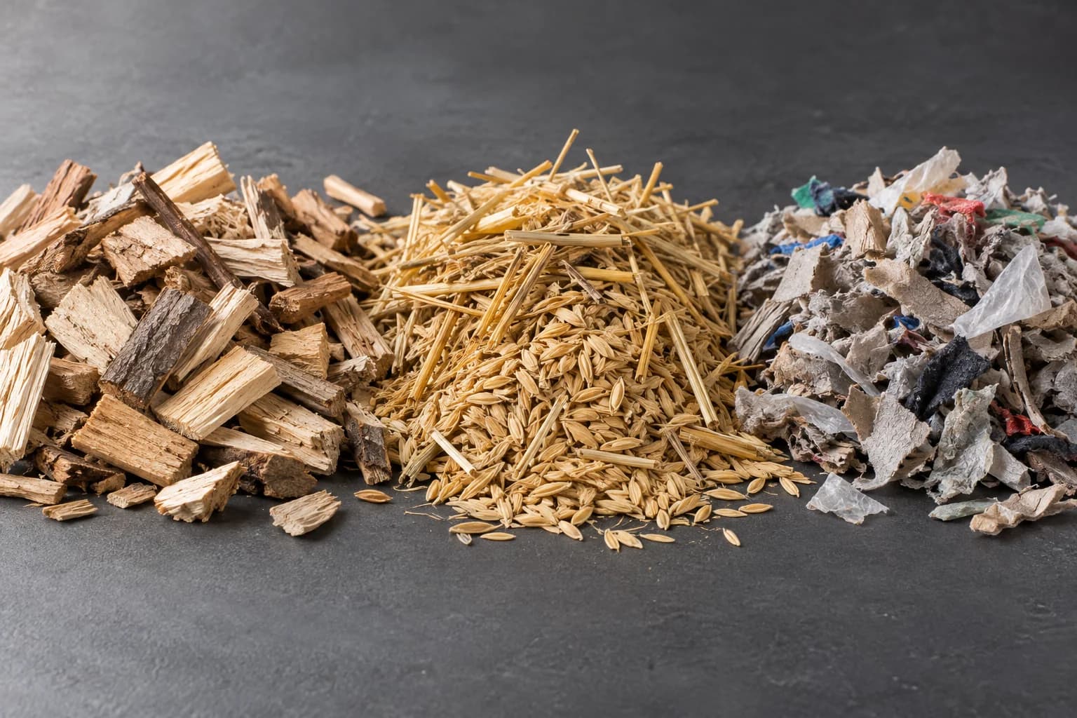 Wood chips, agricultural residues and processed waste fuel