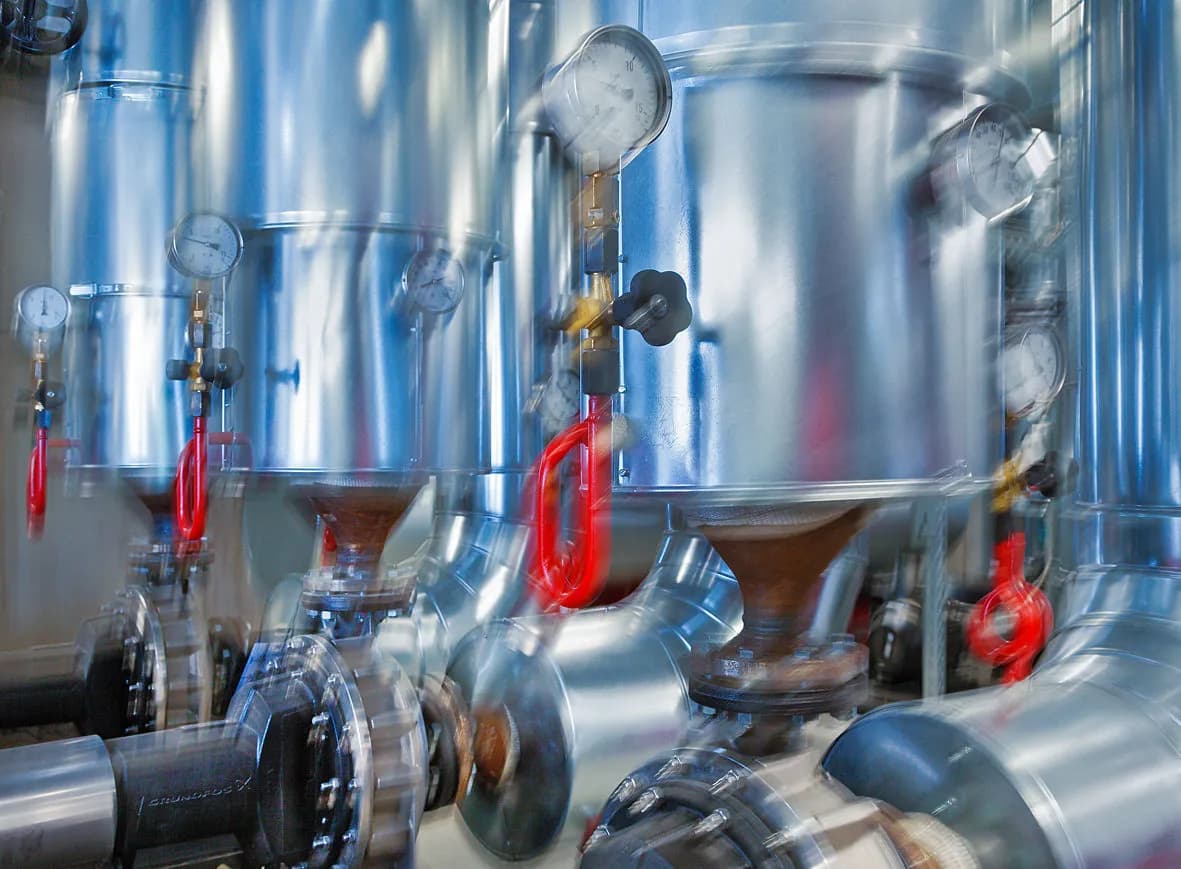 Valves and piping of a boiler plant