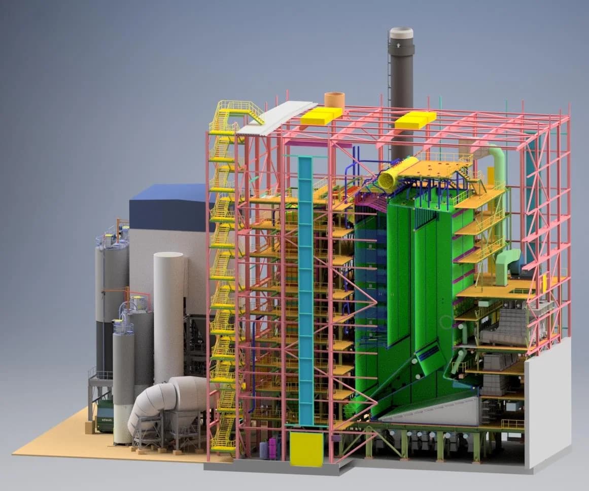Modello 3D della centrale di cogenerazione a biomassa di Hürth