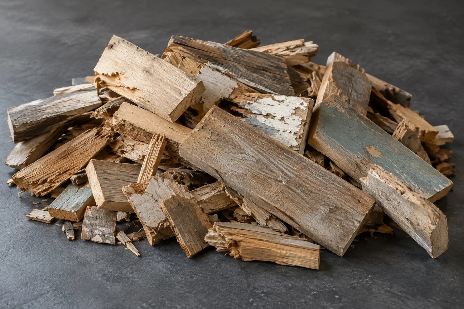Waste wood before shredding