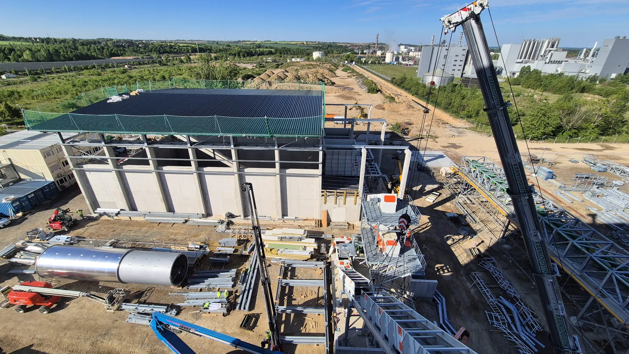 Aerial view of the Elsteraue construction site with the boiler house