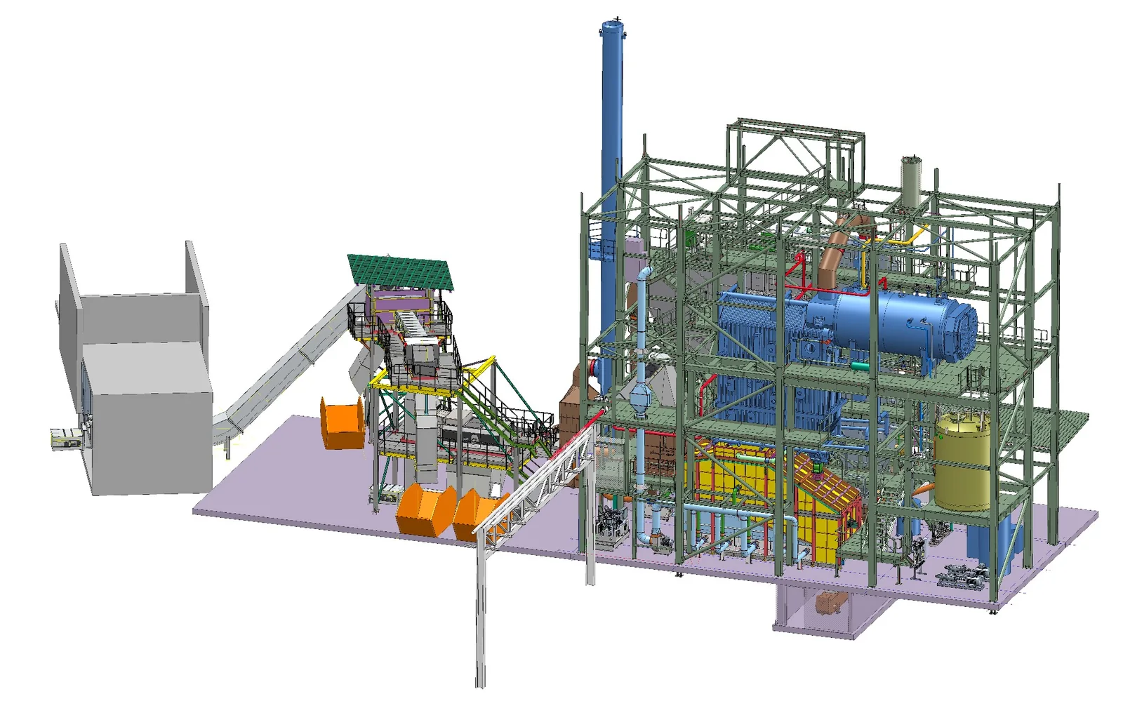 3D model of the Heilbronn biomass heating plant with fuel conveying and boiler