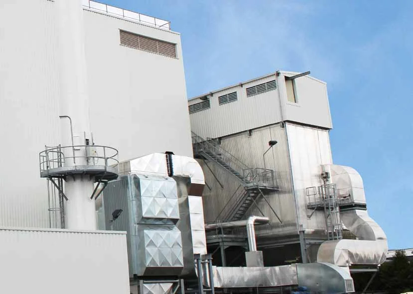 Boiler house and external piping of the biomass plant in Rosières en Santerre