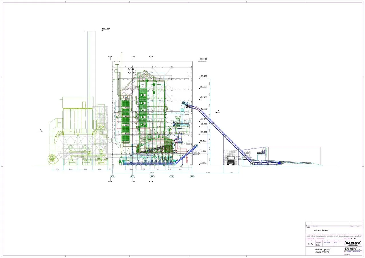 Sectional drawing of one of the two boiler plants in Wismar